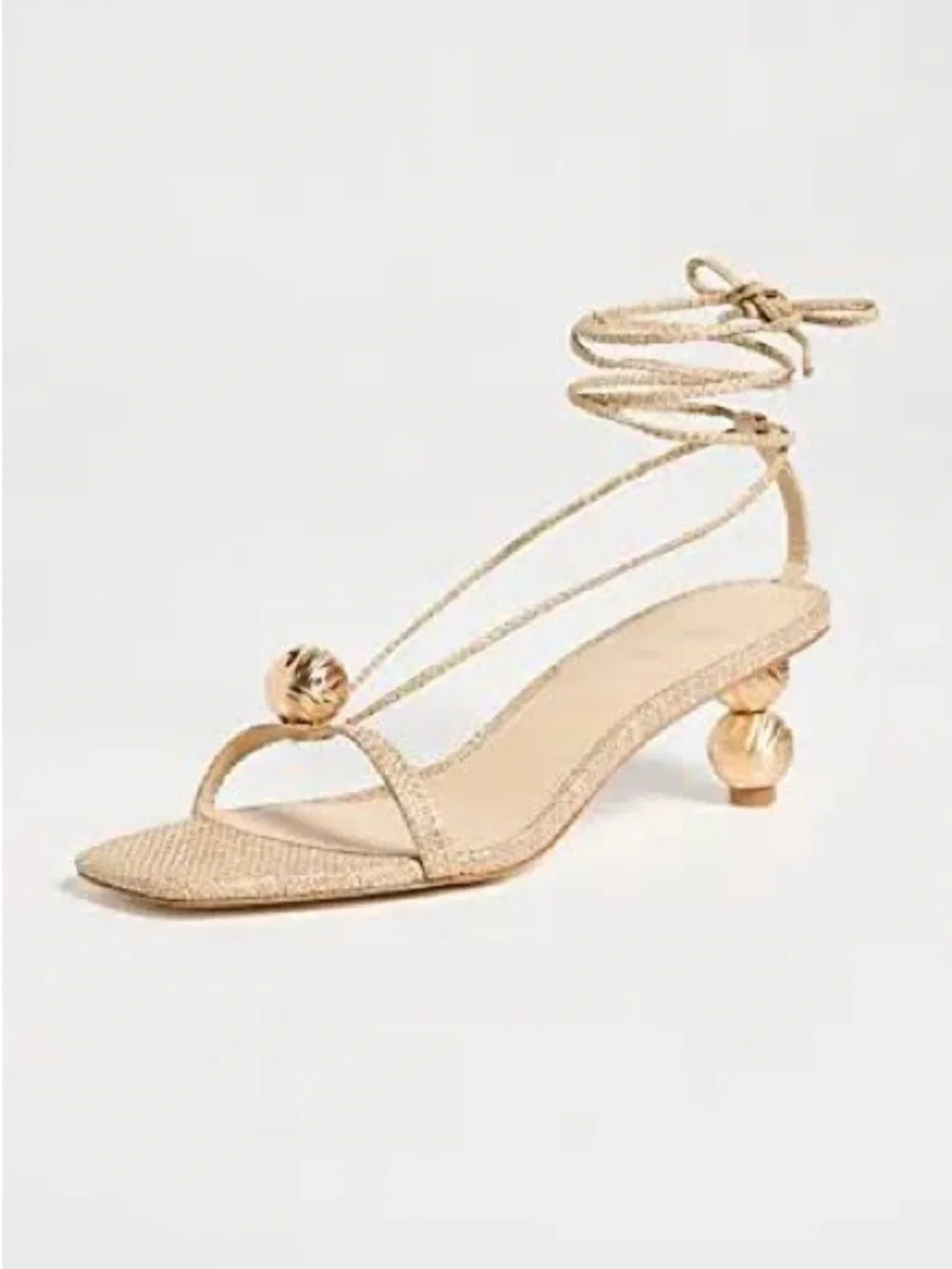 cult gaia WOMEN'S MINDY SQUARE TOE STRAPPY BALL HEEL SANDALS IN NATURAL - Picture 7 of 7